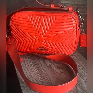 Coach Red Star Quilted Leather Jes Camera Crossbody Double Zip Rare Dustbag incl